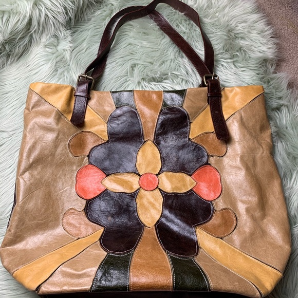Sabina Handbags - Sabina New York Brown Floral Leather Tote